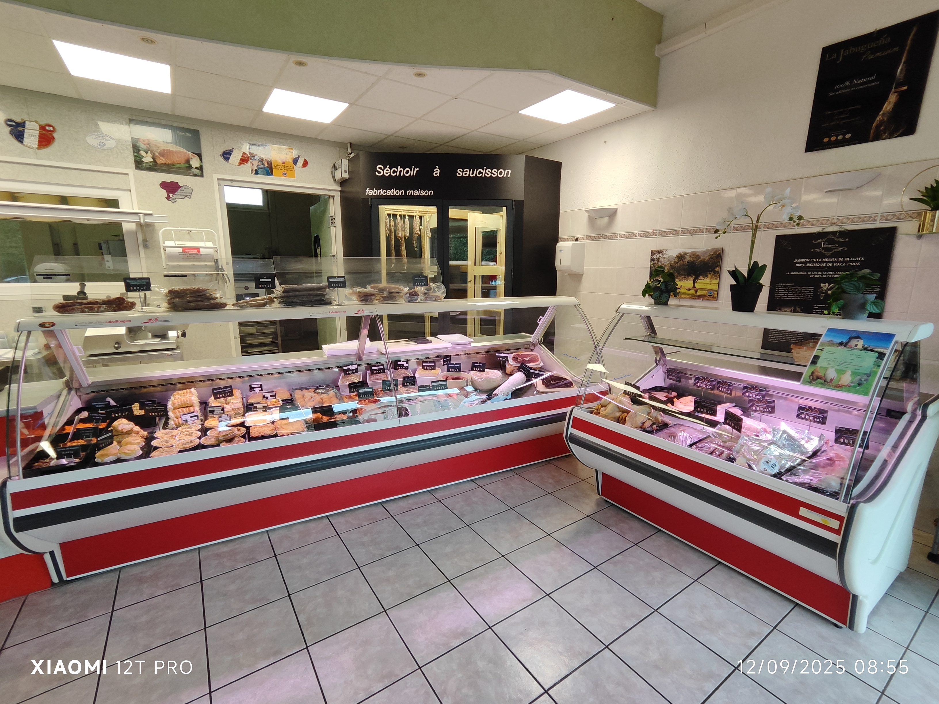 Boucherie 
Charcuterie 
Traiteur 
Parking privé 

2 grandes vitrines et 1 plus petite 
1 salle de séchage 
1 trancheur 
1 balance connectée 
Matériel professionnel :
Scie à os
Poussoirs 
Hachoir 
Balance
Piano 4 bouches gaz
1 cellule de refroidissement 
1 four Mixte 
1 table de travail avec rangement 
2 chambres froide 
1 table pour la découpe 
Matériel HCCP
1 plonge
1 machine à sous vide 
Nombreuses plats gastro , vaisselle
Polystyrène pour traîteur