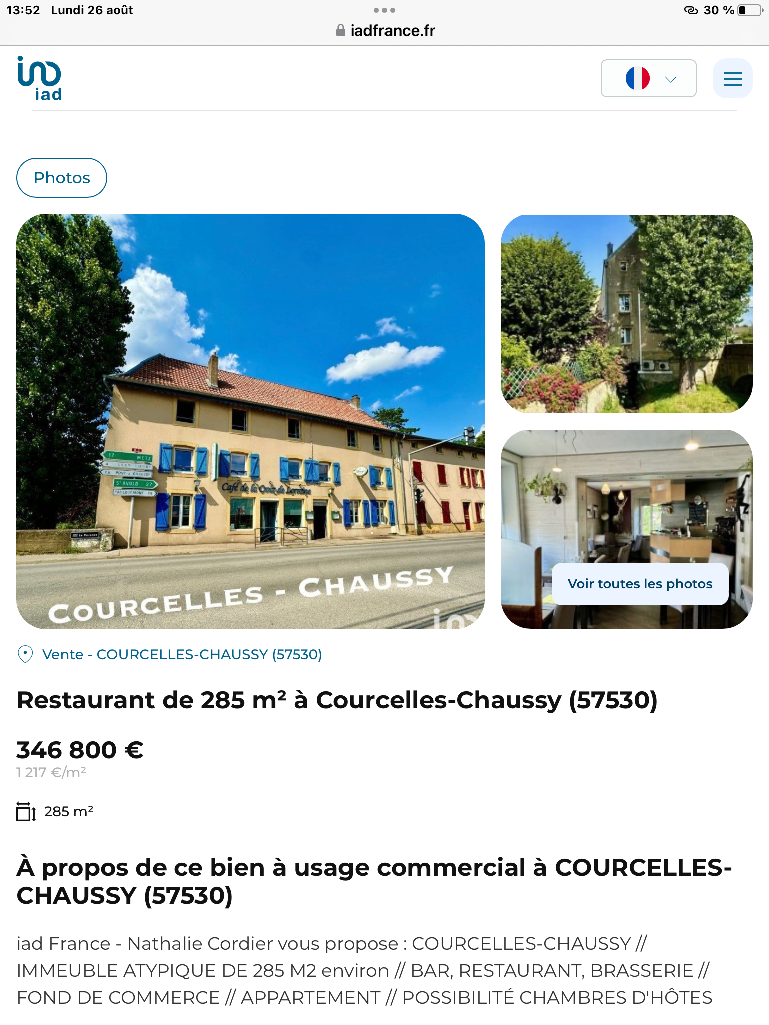 restaurant de La Croix de Lorraine Courcelles Chaussy Moselle  mur et fond 48 couverts cuisine traditionnelle ouvert 5 jours sur 7. Donc possibilité d’augmenter le chiffre d’affaire 
Avec au 1 er étage un appartement de fonction , au 2 eme ancien hôtel 5 chambres pour faire des chambre d’hôtes entièrement à rénover et au dessus un immense grenier,  cave.