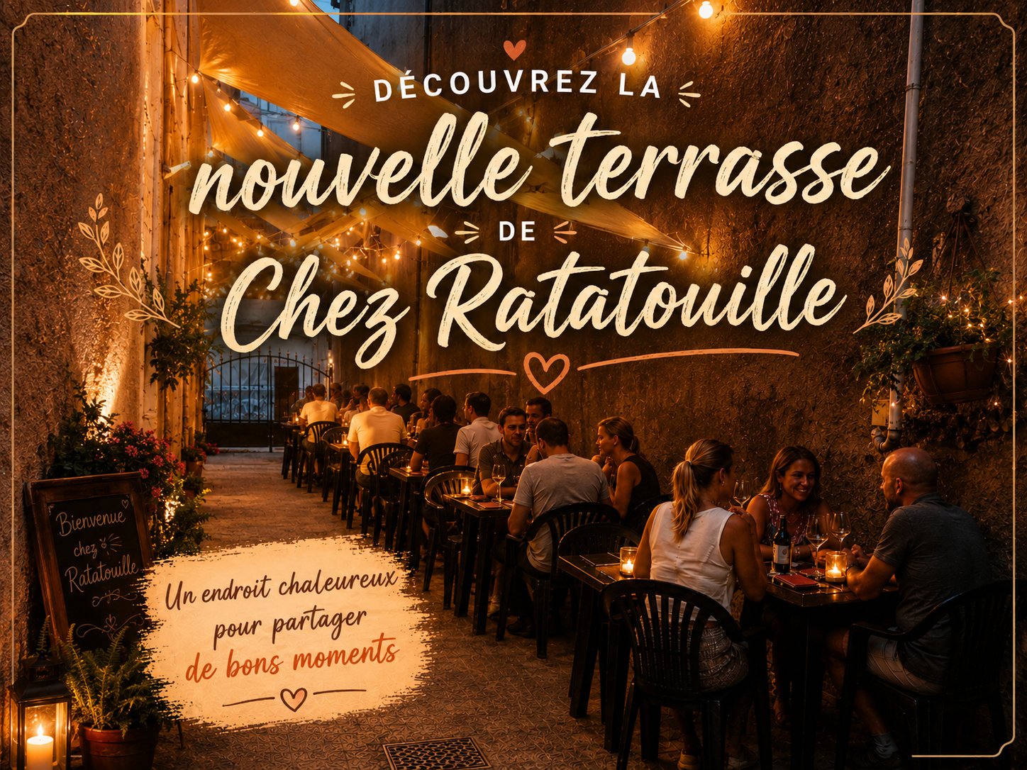 Restaurant, terrasse, fond de commerce, Mur avec appartement.