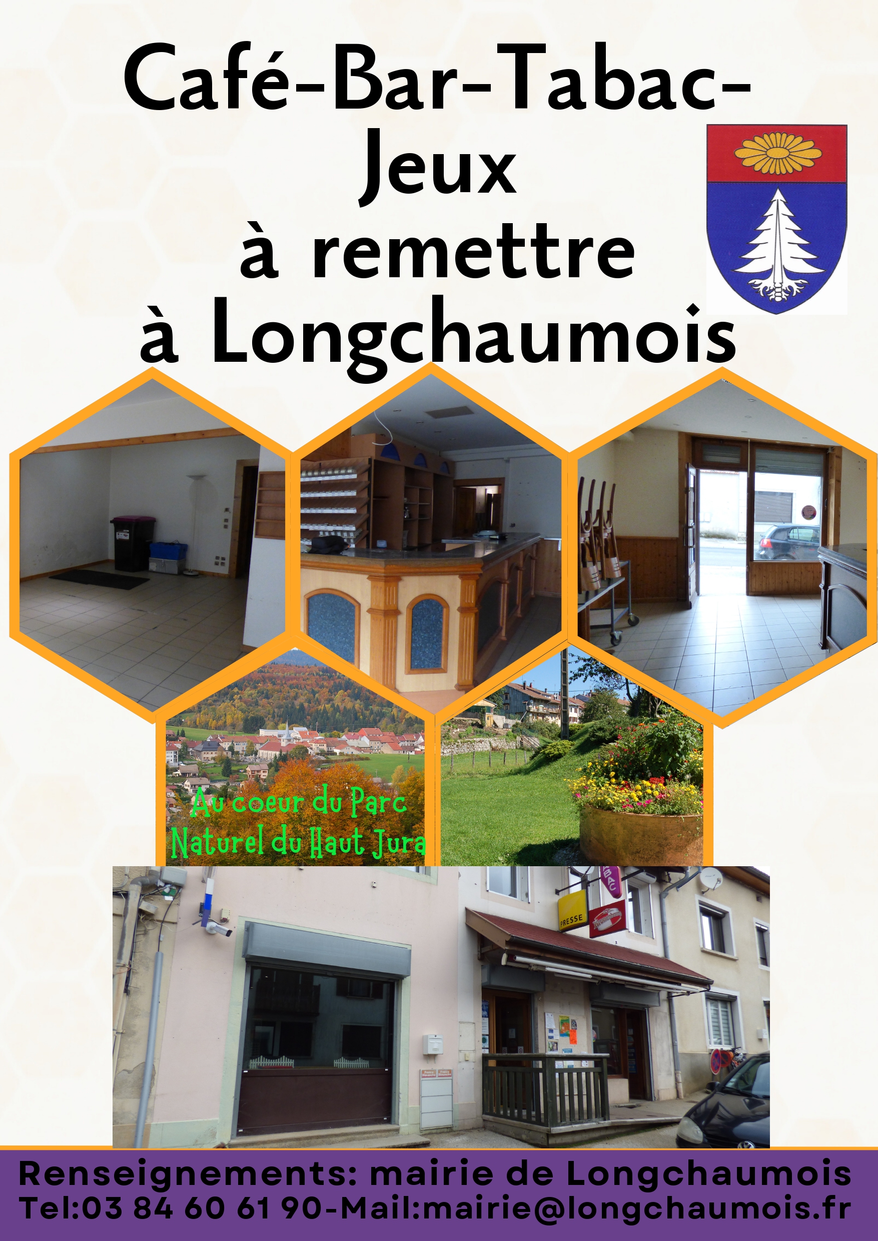 Idéalement situé au cœur du Parc Naturel Régional du Haut-Jura au cœur  L'hexagone est implanté au centre du village de Longchaumois, vaste commune  de 1100 habitants dont le  bourg est doté de nombreuses associations et de commerces dynamiques. 

Beau potentiel à qui saura l'exploiter !