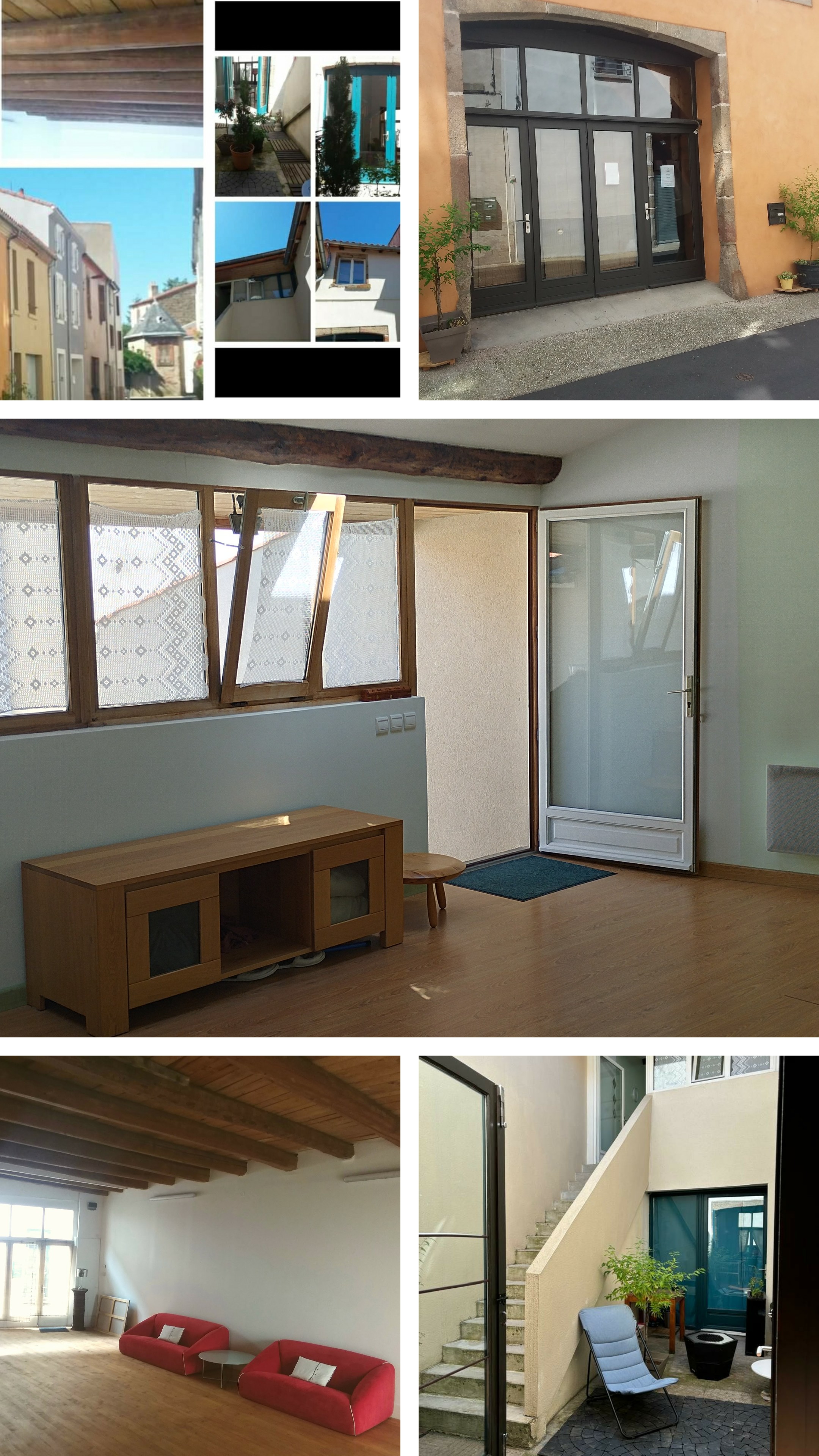 local d'activité en centre ville 
RDC 80m2 (avec ancien extracteur) 
annexes, remise, patio
gîte / appartement étage 78m2