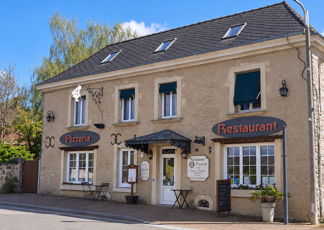 Restaurant à louer à Connerré –préau, 2 terrasses au bord du Dué, cave, parking