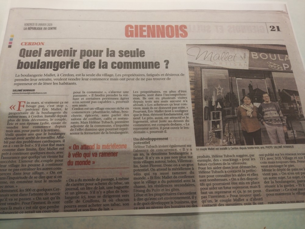 Boulangerie a vendre pour cause de départ en retraite   
Vous rêvez de reprendre une boulangerie conviviale, avec une clientèle fidèle et un réel potentiel de développement, seul boulangerie au village mais autre commerce boucherie , épicerie, tabac presse , pharmacie, coiffeur , bar ,restaurant ect
Emplacement au centre du village sur la place du marché parking et passage régulier sur la D948(2000 véhicules /jour)
Clientèle locale , touristique et très fidèle (900 habitants/petits villages alentours sans commerces
Tourisme important vers l'étang du puits, la Méridienne à Vélo d'ici 2 ans
 Matériel fonctionnel four Bongard de 2021
Possibilité d'élargir les horaires d'ouverture