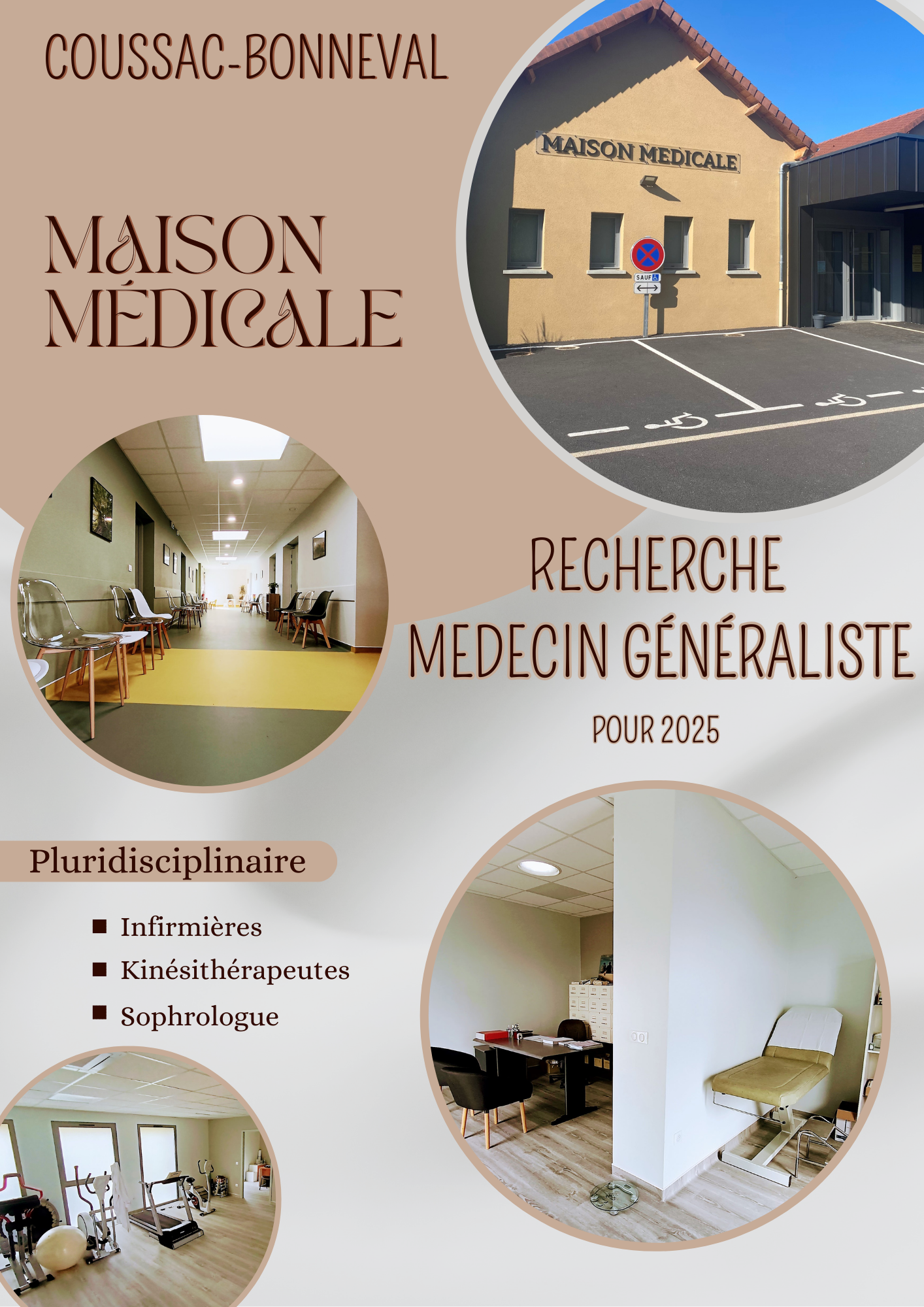 RECHERCHE MEDECIN GENERALISTE

Le médecin généraliste de la commune partira à la retraite en 2025.

Depuis des années, le conseil municipal se prépare à cette échéance. Le 1er octobre 2023, nous avons inauguré, en présence de monsieur le Préfet, une maison médicale financée par l’Etat et la Communauté de Communes. A ce jour, elle est occupée par un médecin généraliste, deux kinésithérapeutes, trois infirmières libérales et une sophrologue. Nous disposons également d’un cabinet supplémentaire. 

Pour conforter notre offre, nous avons acquis une maison individuelle qui jouxte la maison médicale dans le but d’héberger un praticien.

Fort de ces équipements, nous sommes toujours à la recherche d’un médecin. 
Si vous aimez le contact humain et travailler en collaboration avec d'autres praticiens, rejoignez la maison médicale de Coussac-Bonneval.

Contact : mairie de Coussac-Bonneval
Tél : 05.55.75.20.29
mail : mairie@coussac-bonneval.fr