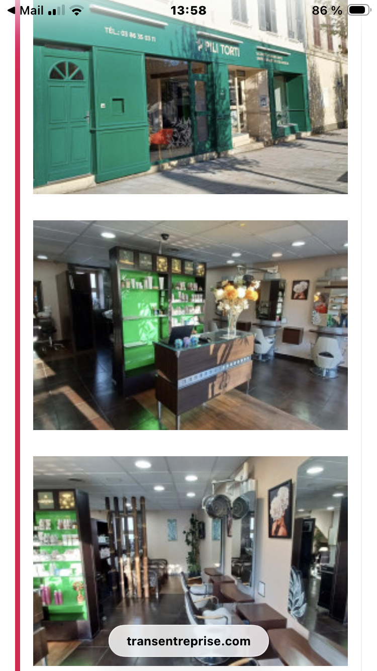 Vend fond de commerce salon de coiffure avec 3 employés cause santé clientèle fidélisée,possibilité d achat des murs (150000)avec un logement 3 chambres 90metres carrés au dessus du salon.potentiel de développement.