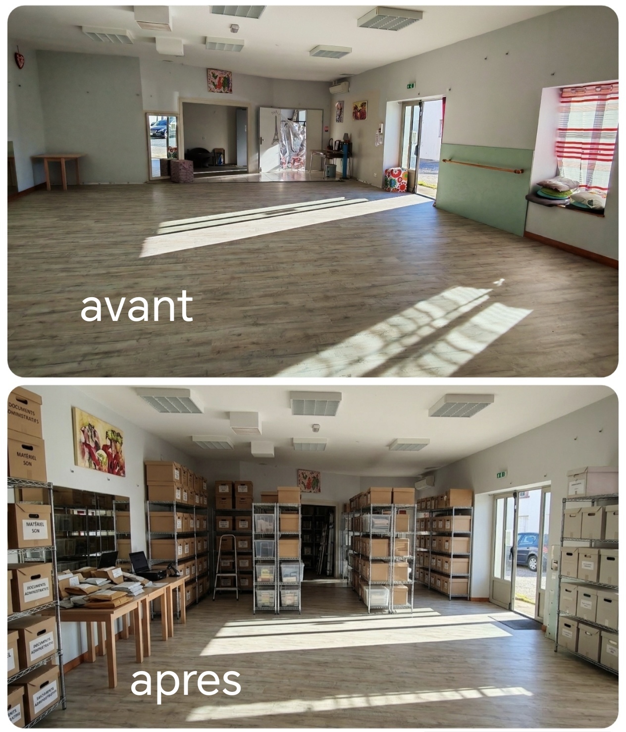 Bonjour, mon Local d'activités, actuellement en salle de Yoga, est à vendre, à Nancras près de Saintes/ Royan=> peut devenir un logement PMR
58 M2 parking, pas de jardin
Actuellement, je loue aux profs par créneaux horaire


145m2 au sol , plus la plate forme au dessus de 148 m2
Téléphone : +33770700358