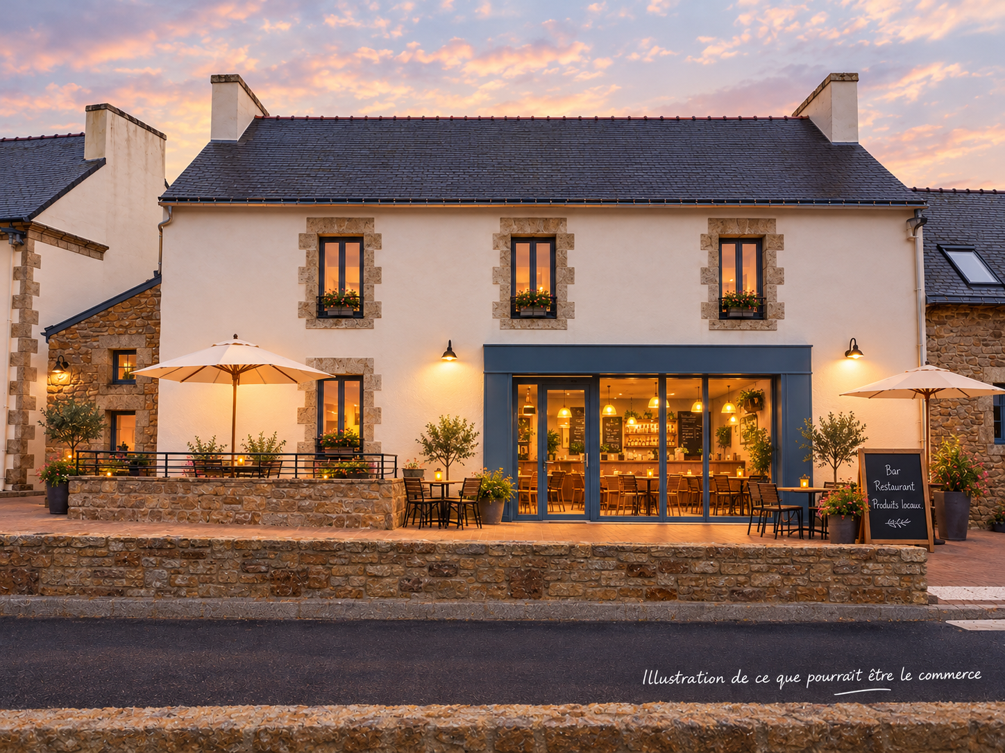 GERANCE DU COMMERCE MULTISERVICES COMMUNAL  « TY GUILLI »
Café – Restaurant – Épicerie – Dépôt de pain
1 rue du Scorff – 29300 Guilligomarc’h

La commune de Guilligomarc’h (Finistère) lance un appel à candidatures pour l'exploitation de son commerce multiservices « Ty Guilli », situé au cœur de la commune, au 1 rue du Scorff, 29300 Guilligomarc’h.
La commune recherche un professionnel, un couple ou un porteur de projet souhaitant s'investir durablement dans l'exploitation et le développement de ce commerce de proximité.
L'objectif est de maintenir à Guilligomarc’h un commerce multiservices constituant à la fois un service de proximité, un lieu de restauration et un espace de convivialité et de vie locale.
________________________________________
1. Le commerce « Ty Guilli »
Le commerce, d'une superficie d'environ 150 m² sur 2 niveaux, dispose également d'une réserve d'environ 26m² située à l'arrière.
Il est adapté à une activité multiservices comprenant notamment :
•	café ;
•	restaurant ;
•	épicerie de proximité ;
•	dépôt de pain.
Le futur exploitant pourra également proposer des activités ou services complémentaires compatibles avec les locaux et la réglementation applicable afin de renforcer l’attractivité du commerce et de répondre aux besoins des habitants.
Les équipements professionnels disponibles
La cuisine est aménagée et équipée, notamment de :
•	four + hotte + filtration ; 
•	plaque induction ;
•	plancha ;
•	friteuse ;
•	chambre froide positive ;
•	chambre froide négative ;
•	cellule de refroidissement ;
•	lave-vaisselle + plonge inox ;
•	table de laverie avec bac inox ;
•	centrale de nettoyage ;
•	support poubelles ;
•	2 chariots de services ;
•	plans de travail et étagères ;
Le commerce dispose également :
•	d'un bar avec arrière-bar ;
•	d’un lave-verre ;
•	d'une vitrine réfrigérée ;
•	d'une salle permettant l'installation de tables et de chaises ;
•	d'une réserve à l'arrière du commerce.
Une visite des locaux est vivement recommandée afin que les candidats puissent apprécier précisément les installations et équipements disponibles.
________________________________________
2. Conditions financières
Le commerce est proposé avec un loyer mensuel de 600 € TTC.
Les conditions relatives aux charges, assurances, entretien, réparations, travaux et autres obligations seront précisées dans le contrat définitif.
________________________________________
3. Un logement au-dessus du commerce
Un logement d'environ 80 m², situé au-dessus du commerce, peut être proposé au futur exploitant.
Le logement étant facultatif, le candidat peut choisir de louer uniquement le commerce mais, s'il le souhaite, il pourra ainsi disposer d'un logement à proximité immédiate de son activité professionnelle.
Loyer mensuel du logement : 500 €
Soit, en cas de location du commerce et du logement : 1 100 € de loyer mensuel au total.
Les conditions précises relatives aux charges et aux autres obligations locatives seront précisées dans les documents contractuels.
________________________________________
4. Activités recherchées
Le commerce a vocation à conserver une activité multiservices associant notamment :
- Café
Un espace convivial ouvert aux habitants, visiteurs et clients de passage.
- Restaurant
Une activité de restauration adaptée au contexte local et au potentiel de clientèle.
Le candidat pourra proposer une formule correspondant à son projet : restauration traditionnelle, restauration familiale, formule du midi, repas ouvriers, menus à emporter, petite restauration, etc.
- Épicerie
Une offre de produits de première nécessité et de produits du quotidien permettant de répondre aux besoins des habitants.
Le candidat pourra également développer une offre mettant en valeur des produits locaux et régionaux.
- Dépôt de pain
Maintien d'un service de dépôt de pain destiné aux habitants de Guilligomarc’h.
- Services complémentaires
Les candidats sont invités à proposer toute idée permettant de renforcer l'attractivité de « Ty Guilli » :
•	produits locaux ;
•	vente à emporter ;
•	petite restauration ;
•	animations ;
•	repas à thème ;
•	services destinés aux habitants ;
•	partenariats avec les producteurs et associations locales ;
•	ou tout autre service pertinent.
Les propositions complémentaires seront appréciées dans le cadre de l'analyse des candidatures.
________________________________________
5. Licence de débit de boissons
Le commerce ne dispose actuellement pas d'une licence IV.
Les candidats devront prendre en compte cette situation dans l’élaboration de leur projet.
Il leur appartiendra d'effectuer les démarches administratives nécessaires à l'obtention des licences, déclarations, formations ou autorisations éventuellement nécessaires à l’exercice des activités qu'ils envisagent.
L'obtention d'une licence particulière ou d’autorisation nécessaires aux activités souhaitées relève de la responsabilité des candidats.
________________________________________

6. Date souhaitée de début d'activité
La commune souhaite permettre au candidat retenu de commencer l'exploitation du commerce à compter du :
1er janvier 2027
Cette date pourra être précisée ou adaptée d'un commun accord en fonction des démarches nécessaires à la reprise de l'activité.
________________________________________
7. Une installation dans la durée
La commune souhaite inscrire l’exploitation de « Ty Guilli » dans une perspective durable et pérenne, sous réserve des dispositions légales et réglementaires applicables ainsi que des conditions de résiliation prévues au contrat de location du commerce.
Celui-ci sera établi et signé par acte notarié.
Aussi les conditions exactes de durée, de renouvellement et de résiliation seront précisées dans l'acte établi par le notaire.
________________________________________
8. Profil recherché
La commune recherche en priorité un candidat :
•	motivé par la gestion d'un commerce de proximité ;
•	ayant une expérience dans le commerce, la restauration, le café ou une activité similaire, ou présentant un projet sérieux permettant de compenser une expérience limitée ;
•	disposant des compétences nécessaires ou souhaitant s'entourer des compétences nécessaires ;
•	capable d'assurer une présence régulière dans le commerce ;
•	présentant un projet économique réaliste ;
•	souhaitant s'intégrer dans la vie de la commune ;
•	ayant le sens de l'accueil et du service ;
•	souhaitant construire une relation durable avec les habitants.
La candidature d'un couple ou de plusieurs associés pourra être étudiée.
________________________________________
9. Le projet demandé aux candidats
Les candidats devront présenter un projet d'exploitation détaillé de « Ty Guilli ».
Le dossier devra notamment préciser :
•	les activités envisagées ;
•	les jours et horaires d'ouverture ;
•	le fonctionnement du café et/ou du restaurant ;
•	l'offre d'épicerie ;
•	l'organisation du dépôt de pain ;
•	les services complémentaires envisagés ;
•	les moyens humains prévus ;
•	les qualifications et expériences des candidats ;
•	les fournisseurs envisagés ;
•	les éventuels partenariats locaux ;
•	les investissements nécessaires ;
•	le chiffre d'affaires prévisionnel ;
•	le plan de financement ;
•	les actions envisagées pour faire connaître et pour favoriser la fréquentation du commerce ;
•	les moyens mis en œuvre pour assurer la viabilité économique du projet.

Les candidats sont invités à faire preuve de créativité : une attention particulière sera portée aux projets permettant de faire du commerce un lieu de proximité, de rencontre et de convivialité pour les habitants de Guilligomarc’h.

________________________________________
10. Composition du dossier de candidature
Le dossier devra comprendre la fiche de candidature dédiée (disponible sur le site de la commune) ainsi que les pièces jointes demandées. 
Ce dossier reprendra l’ensemble des éléments ci-dessous : 
Présentation du candidat
•	nom et prénom ;
•	coordonnées ;
•	CV ;
•	parcours professionnel ;
•	expériences dans le commerce, la restauration ou les métiers de proximité ;
•	qualifications et formations ;
•	références professionnelles éventuelles.
Présentation du projet
•	concept envisagé ;
•	activités proposées ;
•	horaires d'ouverture ;
•	organisation quotidienne ;
•	offre de restauration ;
•	offre d'épicerie ;
•	fonctionnement du dépôt de pain ;
•	services complémentaires.
Prévisionnel économique
•	chiffre d'affaires prévisionnel ;
•	principales charges ;
•	investissements ;
•	plan de financement ;
•	apport personnel ;
•	besoins éventuels de financement.
Pièces complémentaires
Les candidats pourront joindre tout document permettant de mieux apprécier leur projet et leur capacité à exploiter le commerce.
________________________________________
11. Critères de sélection
Les candidatures seront examinées sur la base des critères suivants :
                                                                                                           
- Qualité et cohérence du projet commercial : 30 points
- Expérience, compétences et motivation : 20 points
- Viabilité économique et financière : 20 points
- Qualité et diversité des services proposés aux habitants :	15 points
- Horaires et amplitude d'ouverture : 10 points
- Intégration dans la vie locale et dynamisme du projet : 5 points
TOTAL	100 points

La commune pourra convoquer un ou plusieurs candidats à un entretien afin de leur permettre de présenter leur projet et de répondre aux questions relatives à leur candidature.
________________________________________
12. Visite du commerce
Les candidats sont invités à visiter « Ty Guilli » avant de remettre leur dossier.
Les visites seront organisées sur rendez-vous auprès de :
Mairie de Guilligomarc’h
8 place de l’Église
29300 Guilligomarc’h
Tél. : 02.98.71.72.86
Courriel : mairie@guilligomarch.com
________________________________________
13. Dépôt des candidatures
Les dossiers de candidature devront parvenir à la mairie au plus tard le :
30 novembre à 18h
Les dossiers pourront être :
•	déposés directement à l’accueil de la mairie ;
•	envoyés par courrier ;
•	ou transmis par voie électronique.
Objet : Candidature – Commerce multiservices Ty Guilli
________________________________________
14. Renseignements
Pour le dépôt du dossier, toute information complémentaire ou pour organiser une visite des locaux :
Mairie de Guilligomarc’h – candidature commerce
8 place de l’Église
29300 Guilligomarc’h
Tél. : 02.98.71.72.86
Courriel : mairie@guilligomarch.com
________________________________________
15. Réserve
La commune se réserve la possibilité de ne pas donner suite à l'appel à candidatures si aucune proposition ne présente les garanties suffisantes au regard des objectifs poursuivis.
La commune pourra également déclarer la procédure infructueuse.
Le présent appel à candidatures ne constitue pas, à lui seul, un engagement de la commune à conclure le contrat avec l'un des candidats.
Le candidat retenu devra satisfaire à l'ensemble des obligations administratives, professionnelles, sanitaires, fiscales et réglementaires nécessaires à l'exercice des activités proposées.
Le contrat définitif sera établi par acte notarié et précisera les droits et obligations respectifs des parties.
________________________________________
