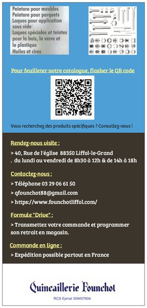 Cause nouveaux projets, vente d'un fonds de commerce de bricolage proposant un large choix d'articles dans le domaine de la quincaillerie, des accessoires de meubles anciens et modernes, de l'outillage, de la serrurerie, des équipements de portes, des produits d'entretien et des produits de finition pour l'entretien et la rénovation des meubles et de toute la maison.
C'est une affaire saine très appréciée par les entreprises locales.
Nos clients sont des particuliers, artisans, professionnels, écoles, mairies et collectivités locales.
Plus de 10000 références d'articles, et un fichier clients conséquent, offrant une belle opportunité d'évolution, grâce au commerce en ligne existant à développer, en supplément du commerce de proximité déjà bien installé et reconnu dans la région.
Le matériel et les outils sont en excellent état, faisant de ce magasin une opportunité clé en main pour les repreneurs, avec la possibilité d’étendre l’offre commerciale et les services proposés.
Conviendrait parfaitement à une personne seule ou un couple.
Accompagnement assuré. Aucun salarié à reprendre.
L'ensemble, composé d'une surface de vente, de plusieurs zones de stockage et de bureaux.
Places de stationnement devant le magasin, pour la clientèle.
Magasin situé dans la région Grand Est, entre Nancy & Chaumont
prix du fonds de commerce : 39 000 €
prix du stock : à définir au moment de la transaction (avec possibilité d'étaler le financement payé par l'activité mensuellement)
Autres photos et renseignements sur demande.
N'hésitez pas à nous contacter au 03 29 06 61 50 ou 06 60 44 13 74
Nous refusons tout démarchage