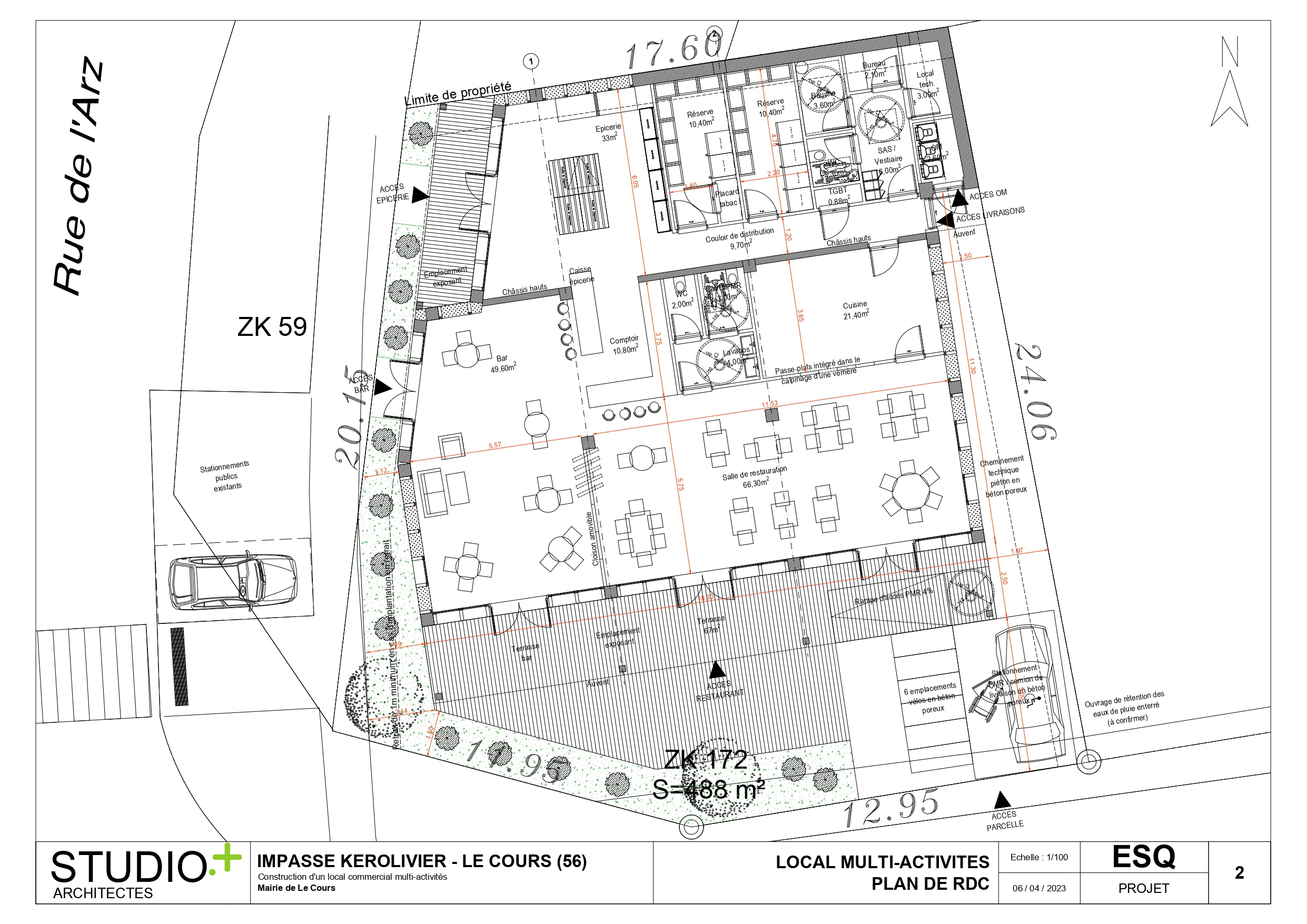 Bar – Restaurant – Épicerie : la commune de Le Cours recherche son futur exploitant

Située dans le Morbihan, à proximité de Questembert et de Vannes, à 1km de la 4 voies Vannes/Rennes, la commune de Le Cours (746 habitants) recherche un(e) porteur(se) de projet pour exploiter son commerce de proximité à compter du 1er octobre 2026.

Afin de préserver les services de proximité et de maintenir un véritable lieu de vie au cœur du bourg, la commune a réalisé en 2025 un bâtiment neuf dédié à l'accueil d'une activité de bar, restauration et épicerie/dépôt de pain.

Cet établissement bénéficie d'un emplacement stratégique en centre-bourg, à proximité immédiate de la mairie, de l'école, de l'église, des équipements sportifs et des principaux lieux de vie de la commune.

Un établissement moderne et polyvalent

Le commerce développe une surface d'environ 220 m² comprenant :
•	un espace bar de 62 m² ;
•	une salle de restauration de 61 m² ;
•	un espace épicerie / dépôt de pain de 33 m² ;
•	une terrasse de 60 m² ;
•	une cuisine professionnelle ;
•	plusieurs réserves, locaux techniques et espaces de stockage.
La commune met également à disposition une licence IV ainsi qu'un ensemble d'équipements professionnels permettant de limiter les investissements de départ.

Un projet au cœur de la vie locale

Au-delà de l'activité commerciale, la commune souhaite faire de cet établissement un lieu convivial favorisant les rencontres, les échanges et l'animation du centre-bourg.
Le développement de nouveaux logements sur la commune ainsi que la création prochaine d'un parc de loisirs équestre comprenant une cinquantaine de chalets constituent autant d'opportunités pour renforcer la fréquentation du commerce et diversifier sa clientèle.
Conditions proposées
•	Bail commercial ;
•	Loyer de 600 € HT par mois la première année ;
•	Accompagnement possible dans les démarches de création ou de reprise d'entreprise ;
•	Mise à disposition d'une licence IV et d'équipements professionnels.

Profil recherché

La commune recherche avant tout une personne dynamique, motivée et désireuse de s'investir durablement dans la vie locale.
Les projets associant bar, restauration traditionnelle, restauration ouvrière, animations conviviales et offre de services de proximité seront particulièrement appréciés.

Candidatures

Les candidatures sont ouvertes jusqu'au 31 juillet 2026.
Pour obtenir le dossier de candidature ou organiser une visite du commerce :
Mairie de Le Cours
8 rue de l'Arz – 56230 Le Cours
mairie.lecours@orange.fr

Venez développer votre projet dans un établissement récent, au cœur d'une commune dynamique et engagée pour le maintien du commerce de proximité.