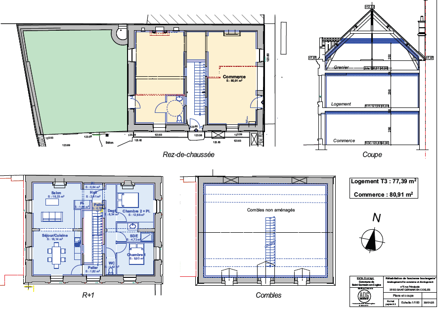 Disponible à partir de septembre 2026

· Présentation de la commune : 
La commune de Saint-Germain-en-Coglès (2 100 habitants), située à 15 min de Fougères et à proximité de l’A84, propose à la location un local commercial entièrement réhabilité en centre-bourg.

Commune attractive au cadre de vie remarquable avec une forte dynamique économique (industrie et agriculture). 
Éligible au dispositif France Ruralité Revitalisation (FRR) : exonérations fiscales et sociales possibles pour les nouvelles entreprises
Environnement et cadre de vie agréable : proximité du “Jardin de l’eau”, circuits de randonnée, vie associative dynamique

· Le local : 
Surface totale : 80 m² - 2 pièces de 40 m² - une ayant vitrine sur rue et sur l’artère principale de la commune
Stationnements à proximité immédiate (dont un arrêt minute)

Local situé au cœur des commerces et services de la commune : boulangerie, la supérette Cocci Market, la médiathèque et la mairie

Le bâtiment est en cours de rénovation (isolation, menuiseries, façade, sols, etc.) - livraison prévue septembre 2026

Loyer : 600 € HT/mois maximum, hors charges 

· Profil recherché : 
La commune souhaite accueillir une activité :
-Commerciale, artisanale ou de services de proximité
-Complémentaire à l’offre existante (pas de doublon avec les commerces actuels)
-Contribuant à la vitalité du centre-bourg et, idéalement, créatrice d’emploi local

·  Candidature :
Un dossier d’appel à projet et un formulaire sont à retirer soit directement en mairie de Saint-Germain-en-Coglès, soit par demande par message.  

Les porteurs de projet intéressés peuvent déposer leur dossier avant le 28 novembre 2025 à 14h00. La sélection des projets se fera en décembre.