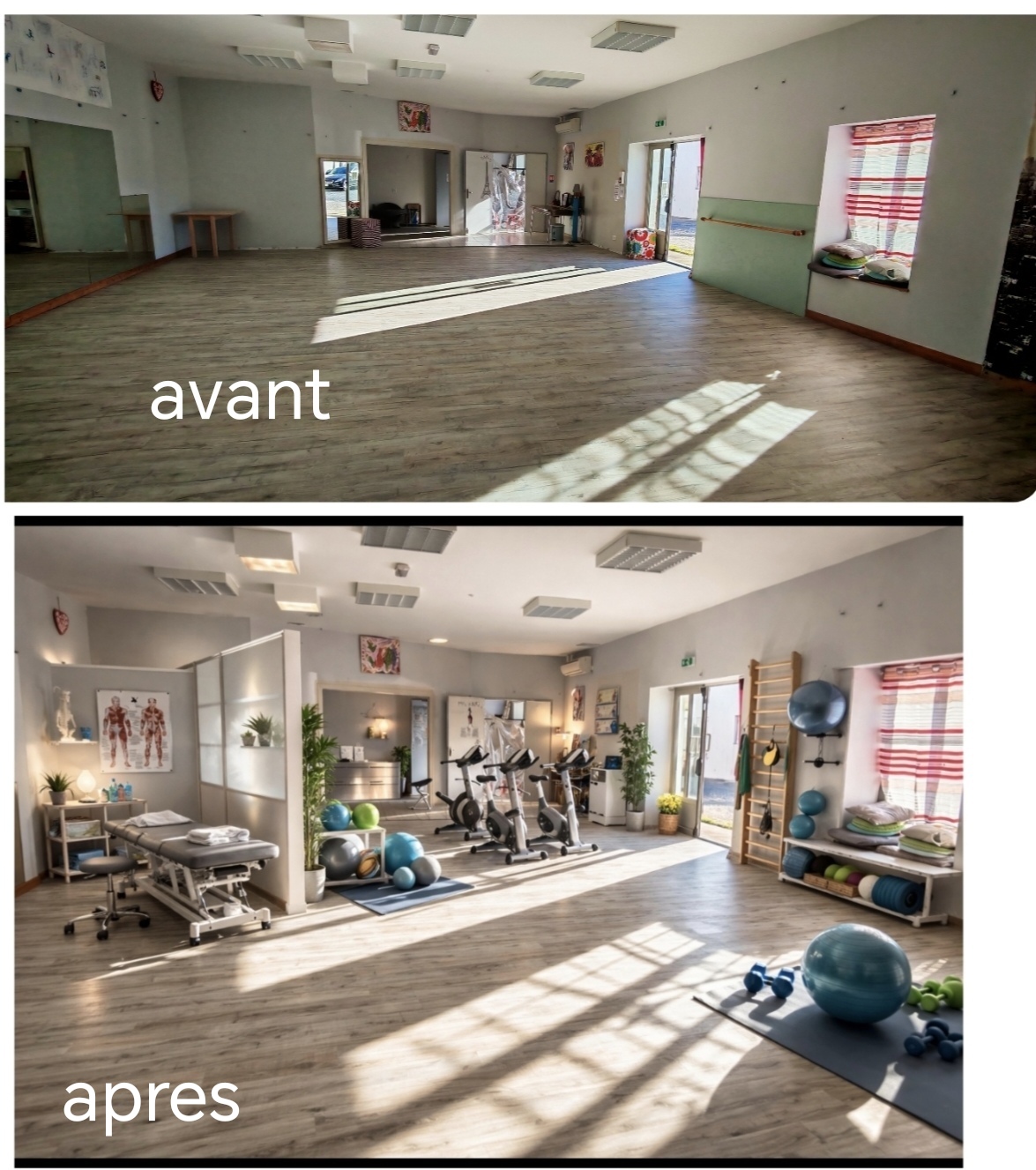 Bonjour, mon Local d'activités, actuellement en salle de Yoga, est à vendre, à Nancras près de Saintes/ Royan=> peut devenir un logement PMR
58 M2 parking, pas de jardin
Actuellement, je loue aux profs par créneaux horaire


145m2 au sol , plus la plate forme au dessus de 148 m2
Téléphone : +33770700358